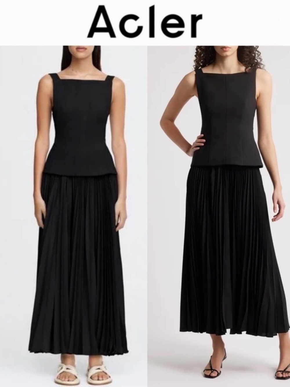 Acler Hollinshill Pleated Sleeveless Maxi Dress Black Pleated US 8 AU 12 NWT